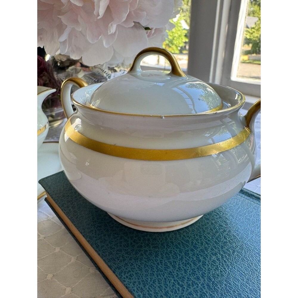Vintage Schönwald Bavaria EAMAG Empire Porcelain GOLD rim Sugar Bowl Covered Lid - Picture 7 of 16